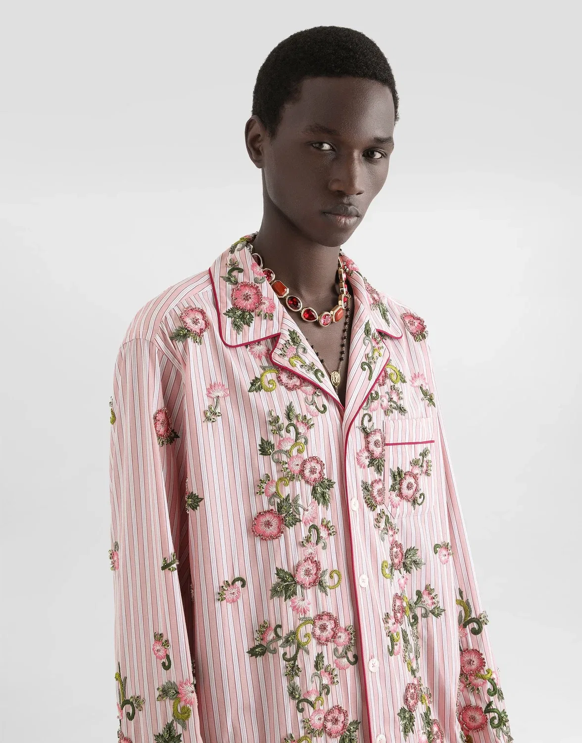 Хлопковая и шелковая рубашка Vanity с вышивкой DOLCE & GABBANA, розовый — фото 4