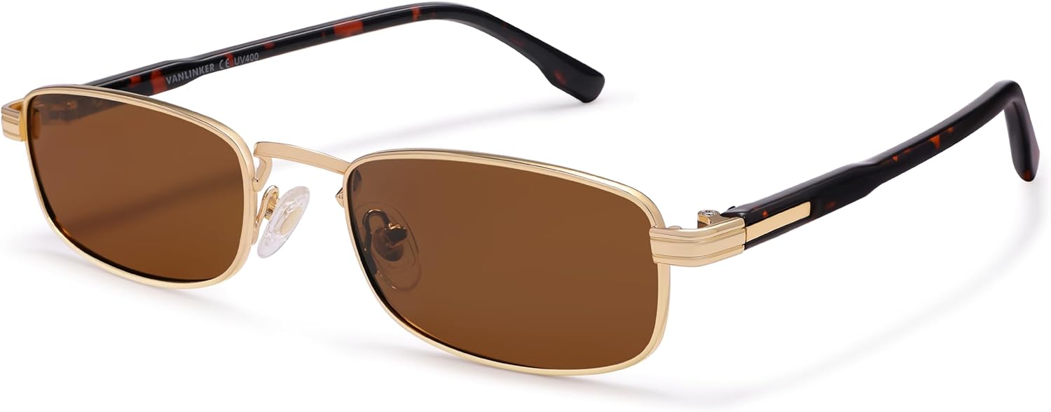 

Солнцезащитные очки VANLINKER маленького прямоугольного размера с поляризацией, узкие, в стиле 90-х, модные Y2K, тонкие, облегающие, VL9904, C3-polarized Brown Lens/Tortoise/Gold Frame