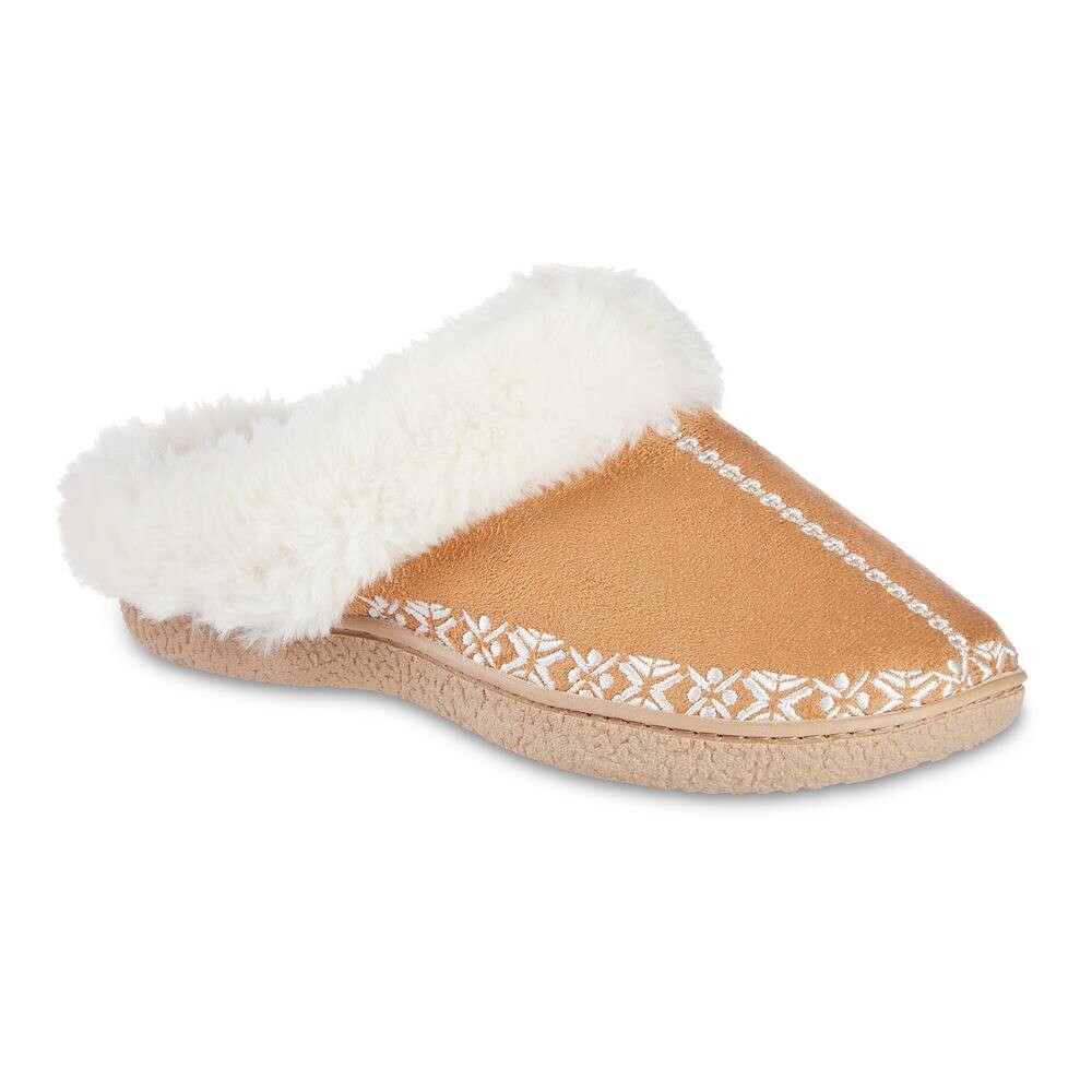 isotoner Clara Женские тапочки из микрозамши с капюшоном и вышивкой Isotoner, цвет Buckskin
