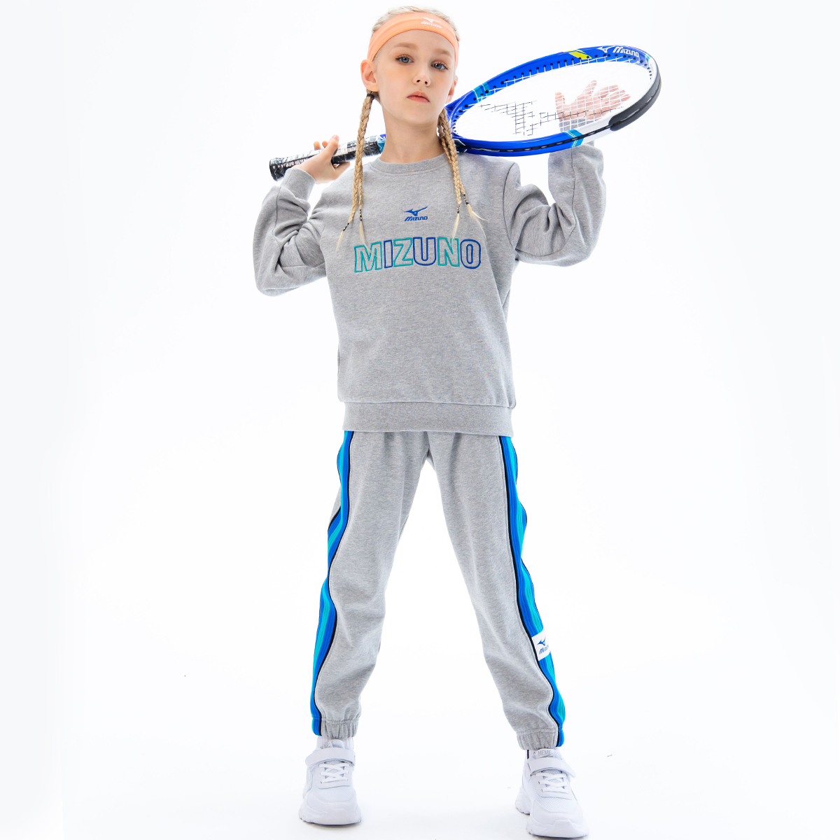 Повседневная спортивная футболка Mizuno для младших школьников, цвет хизер серый — фото 4