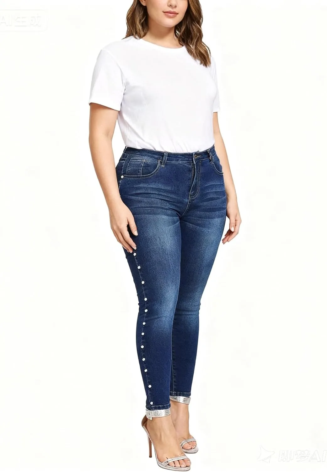Джинсы для женщин Plus Size с эффектом подтяжки ягодиц, эластичные, с высокой талией — фото 4