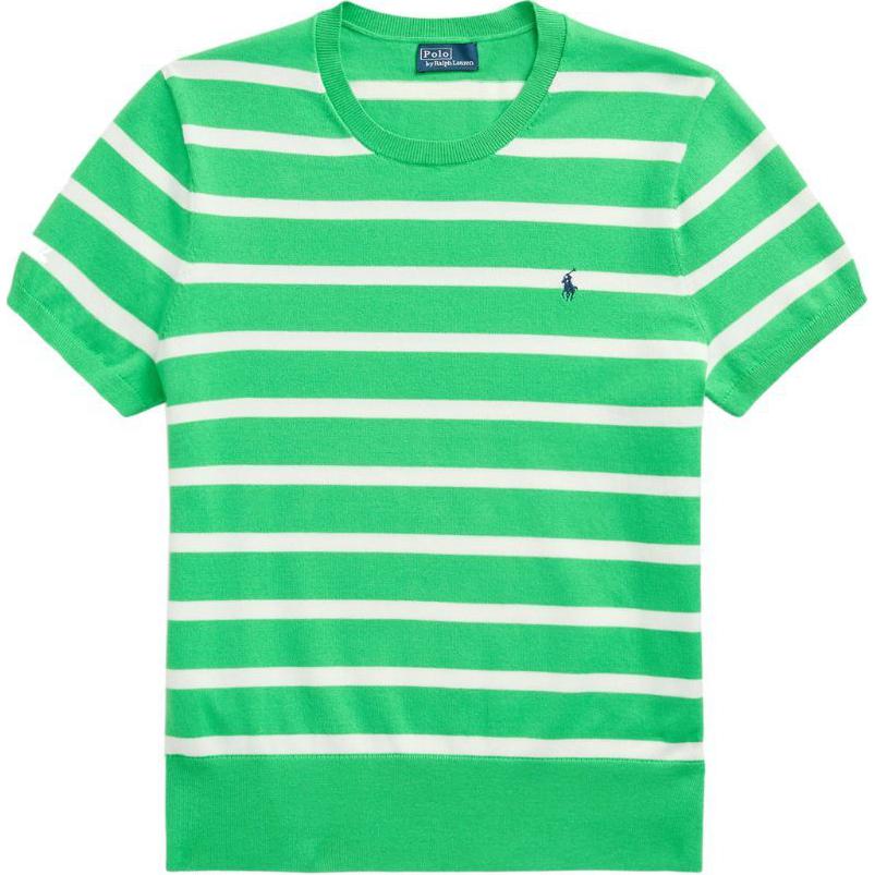 Полосатая Короткий рукав Вязаный Топ Polo Ralph Lauren, Зеленый — фото 2