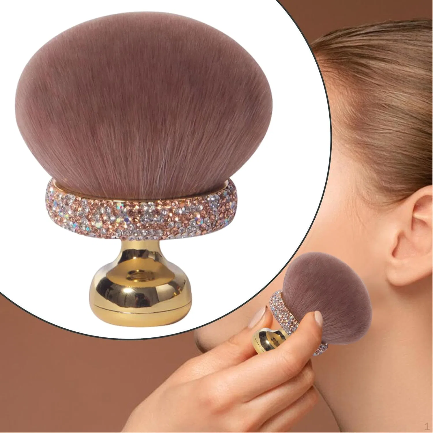 Кисть для макияжа Mushroom, синтетический ворс, золотая — фото 3
