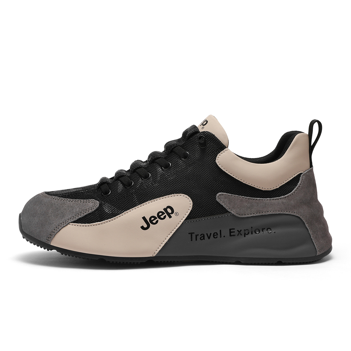 

Мужские повседневные низкие кроссовки Wandering Step, устойчивые к истиранию, дышащие, увеличивающие рост Jeep, черный серый