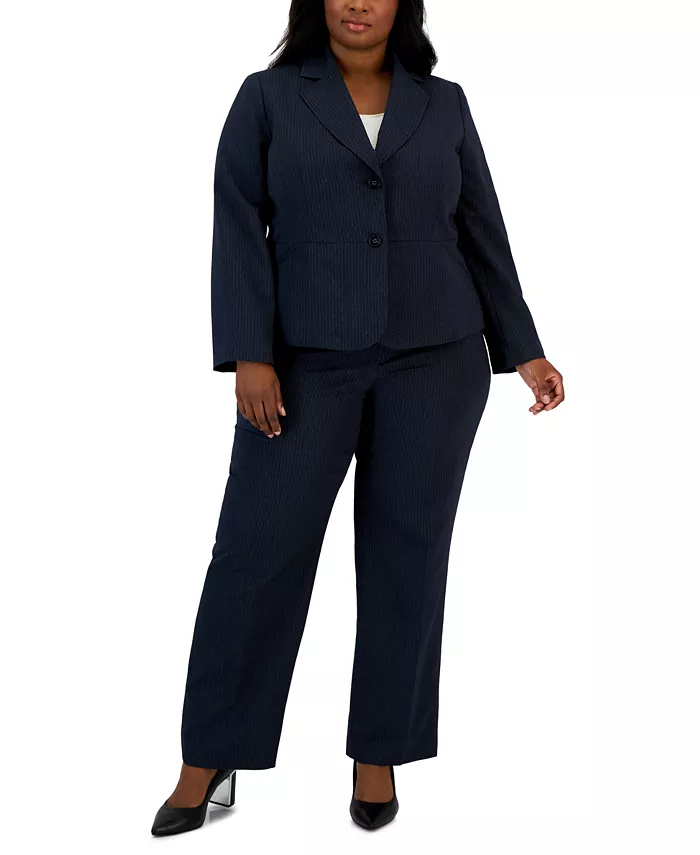 

Женский костюм с двумя пуговицами в полоску, plus size Le Suit, синий
