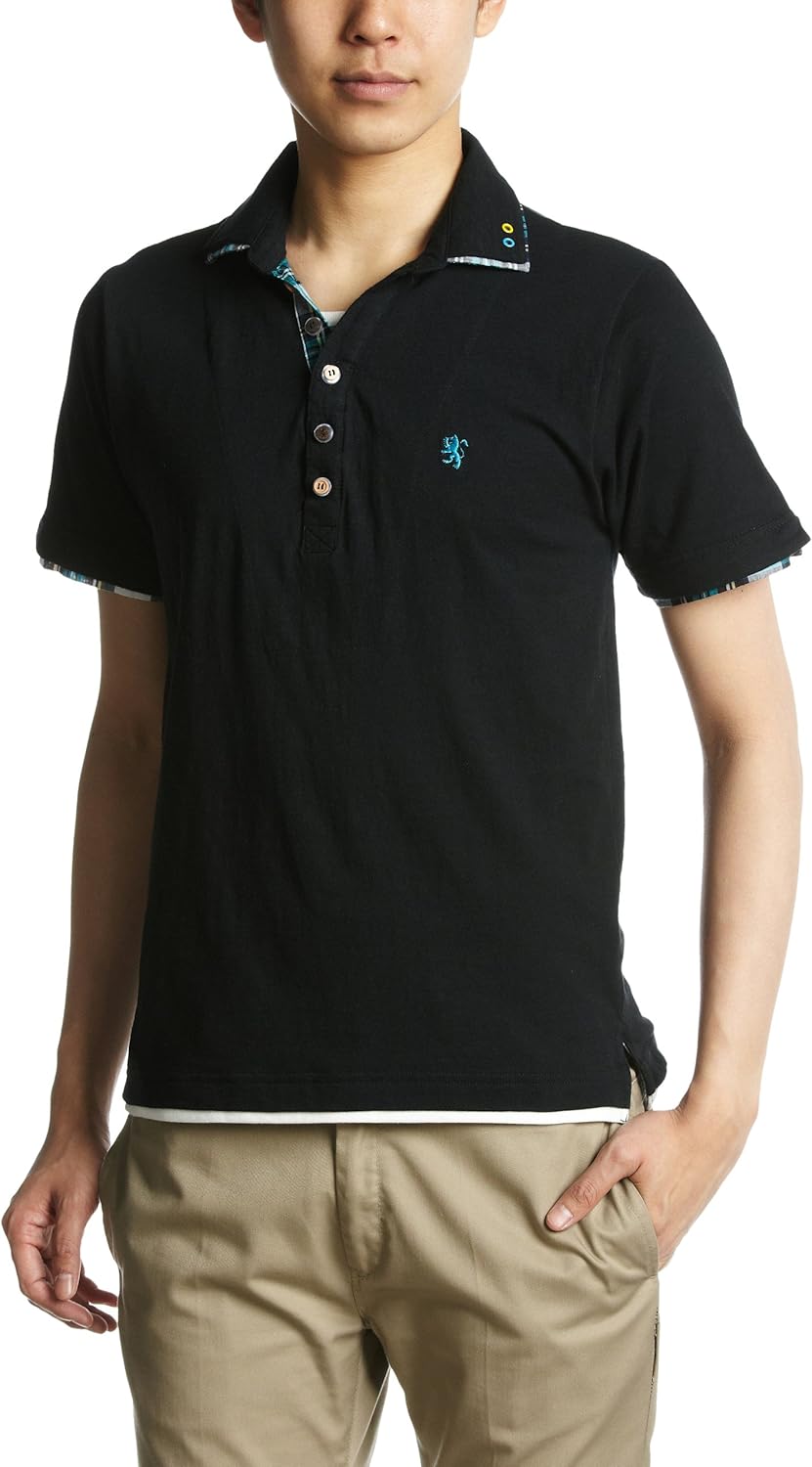 

Поло с двойным воротником в клетку, фактурная ткань Pincponc, черный