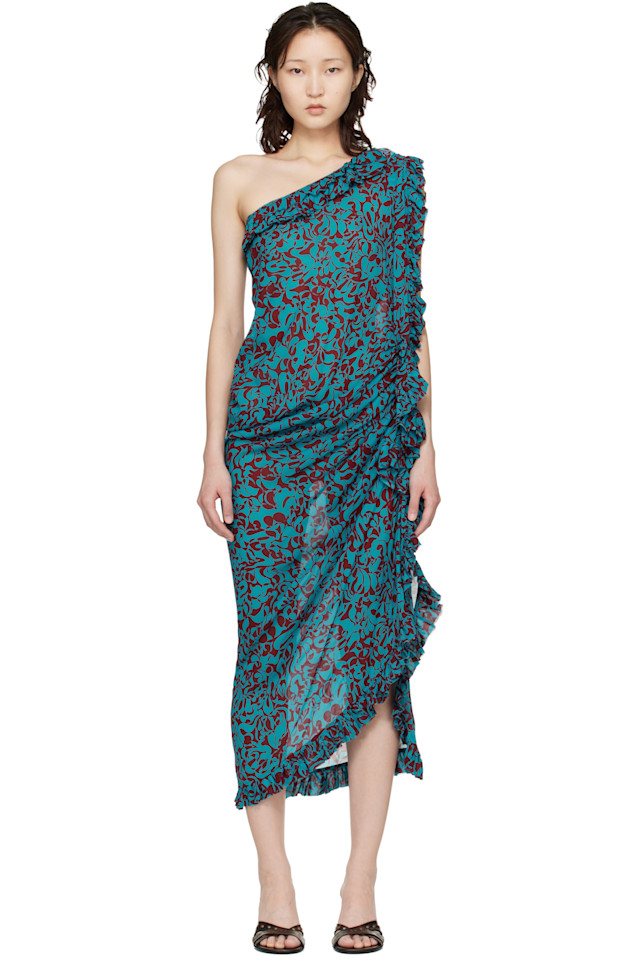 

Dries Van Noten Миди-Платье с графическим принтом, сине-бордового цвета