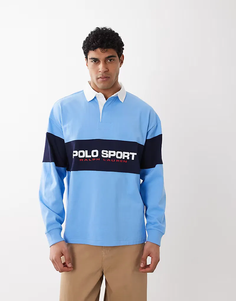 Спортивная футболка-поло Polo Ralph Lauren Sport оверсайз для регби, синий