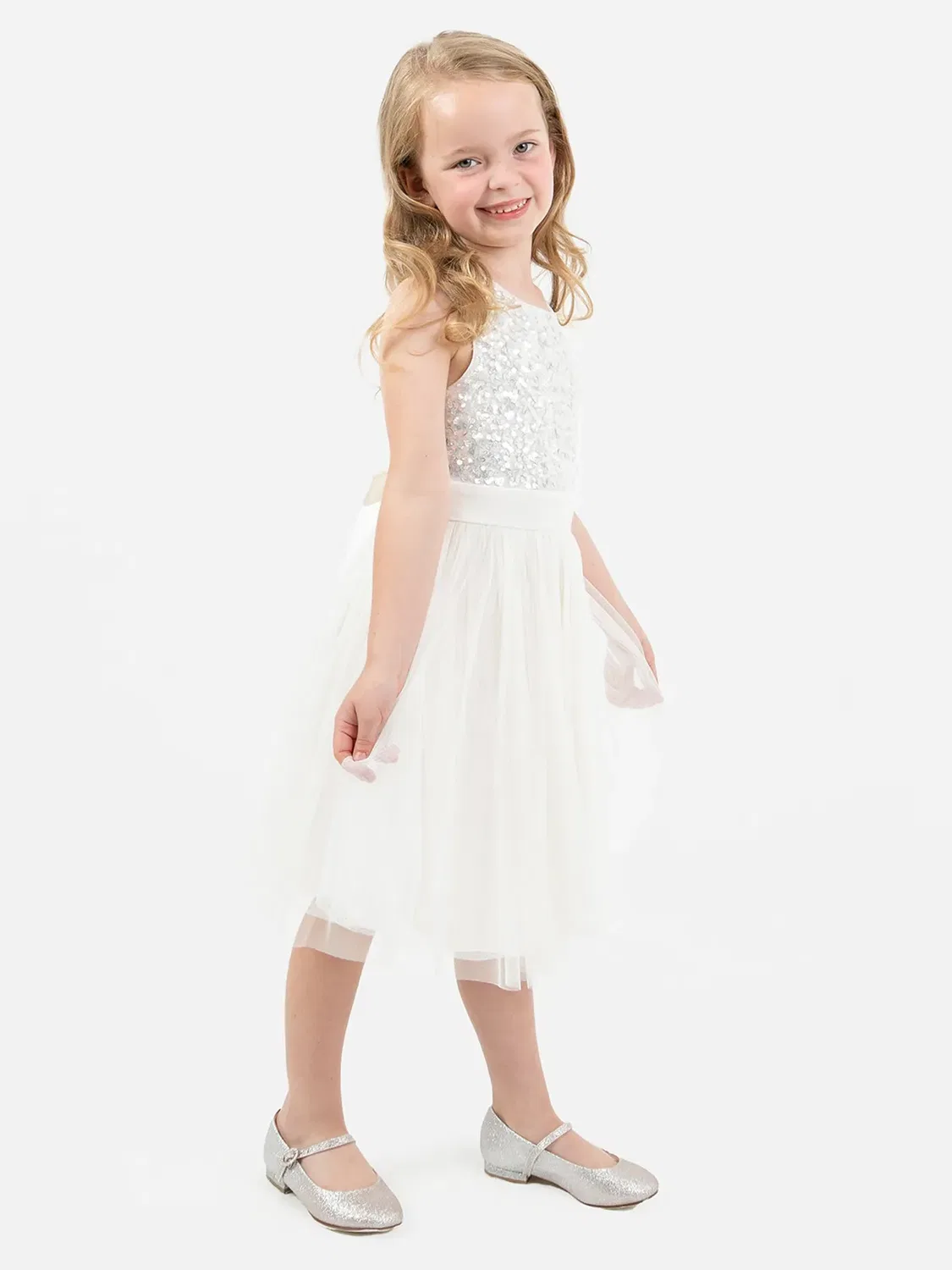 Платье для девочек с украшениями Flower Girl Maya Deluxe, White