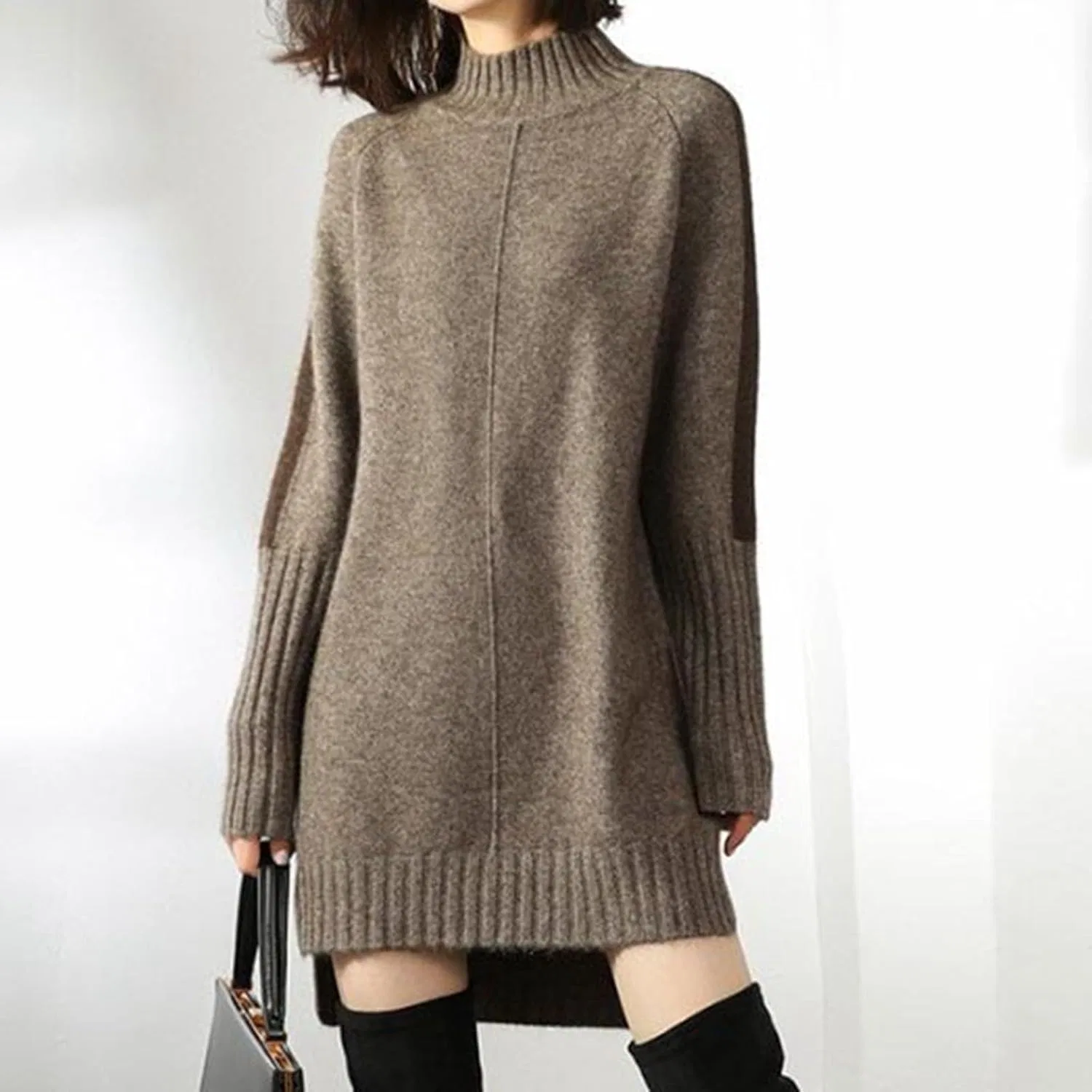Женское платье-свитер с высоким воротником Casual, Khaki — фото 2