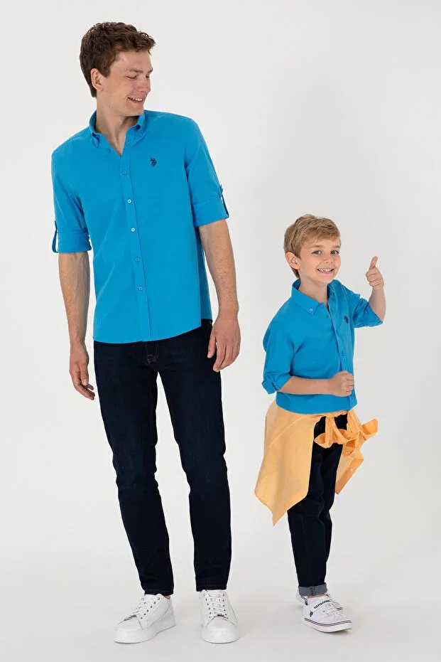 Детская рубашка для мальчиков с длинным рукавом Basics U.S. Polo Assn., Aqua — фото 2