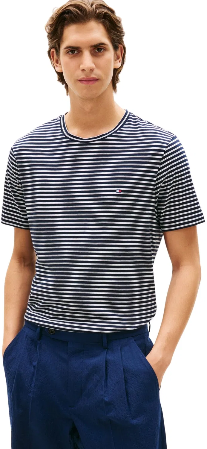 Мужская футболка с полосатым принтом Ess Seasonal Reg Fit Stripe Tee Tommy Hilfiger, Blue (Desert Sky / Ecru Stripe)