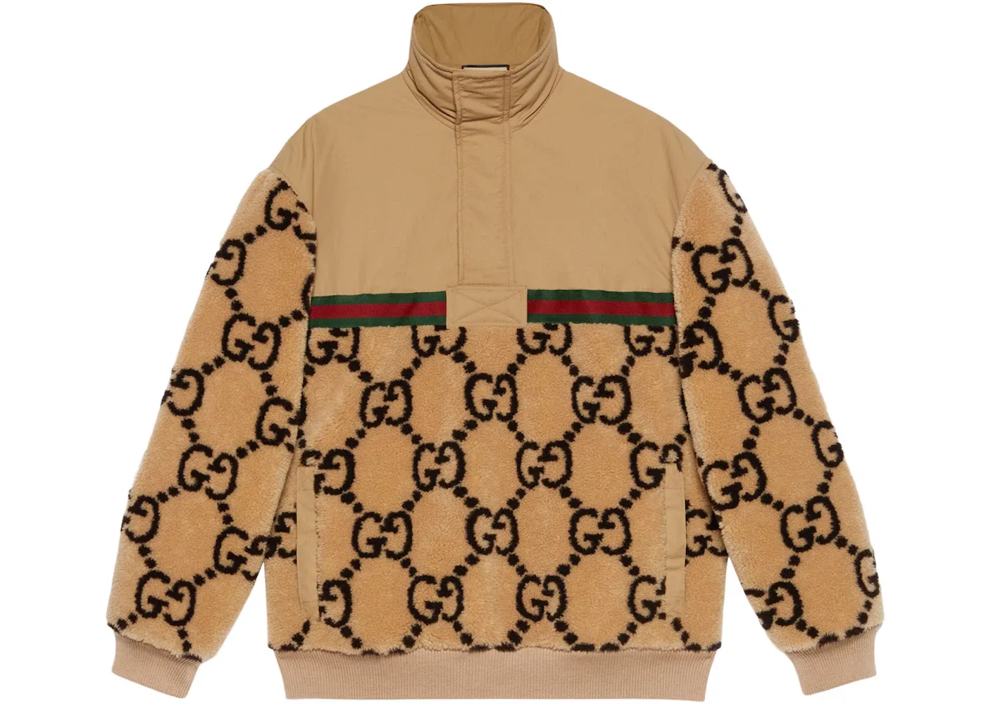 Мужская куртка оверсайз с полузастежкой-молнией GG Jacquard Gucci, Beige/Ebony/Green/Red