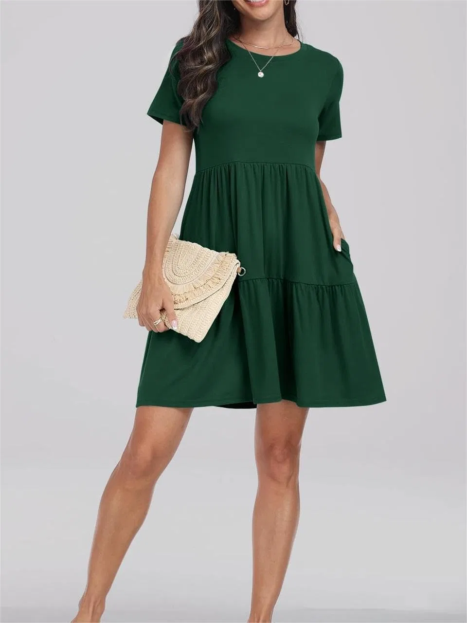 Женское летнее платье-футболка A-line сумеречное, Dark Green — фото 2