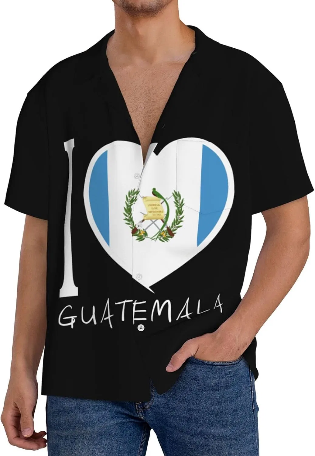 Мужская свободная рубашка с коротким рукавом I Love Guatemala, Black