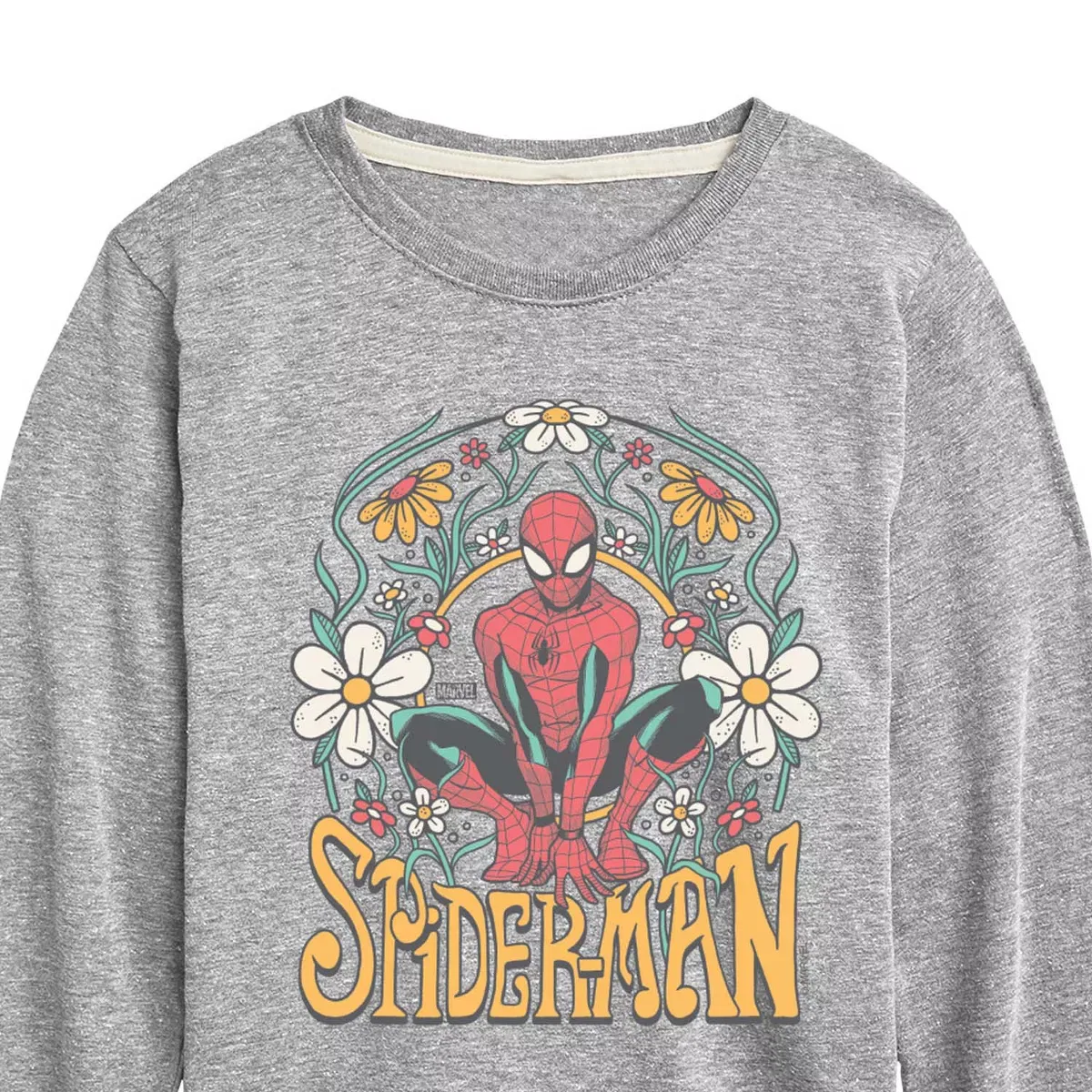 Детское футболка с длинным рукавом с принтом Spider-Man Florals Marvel, Athletic Heather — фото 2