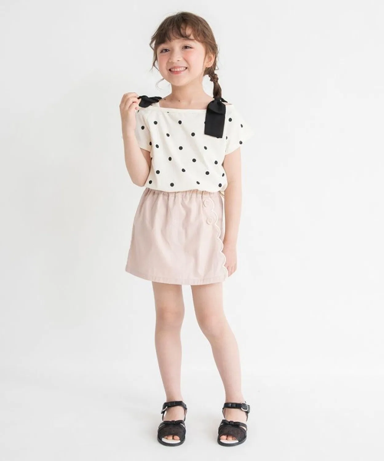 Детские брюки-юбка со складками и сердечком, модель Scallop, branshes, Pink — фото 3