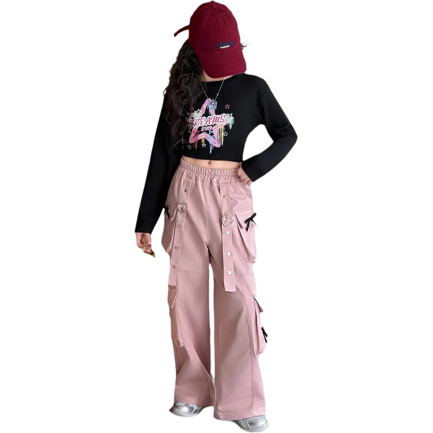 Детские спортивные штаны карго с утяжкой, модель Single Pink Cargo Pants, MADALLO, Pink