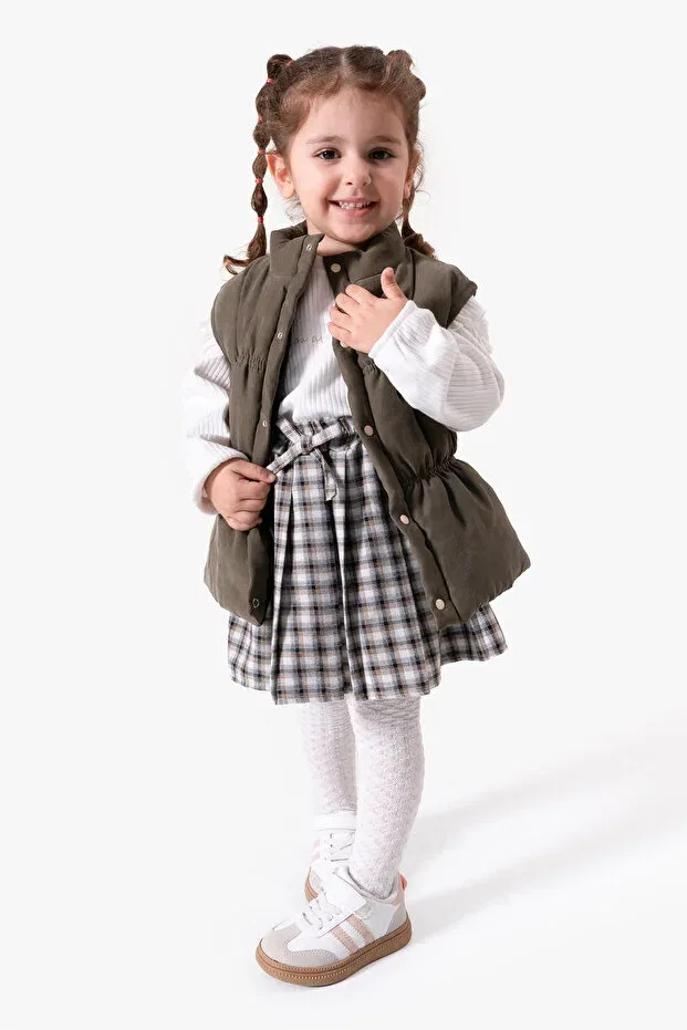 Детский комплект для девочек клетчатый Glam Jikko Baby, Khaki — фото 2