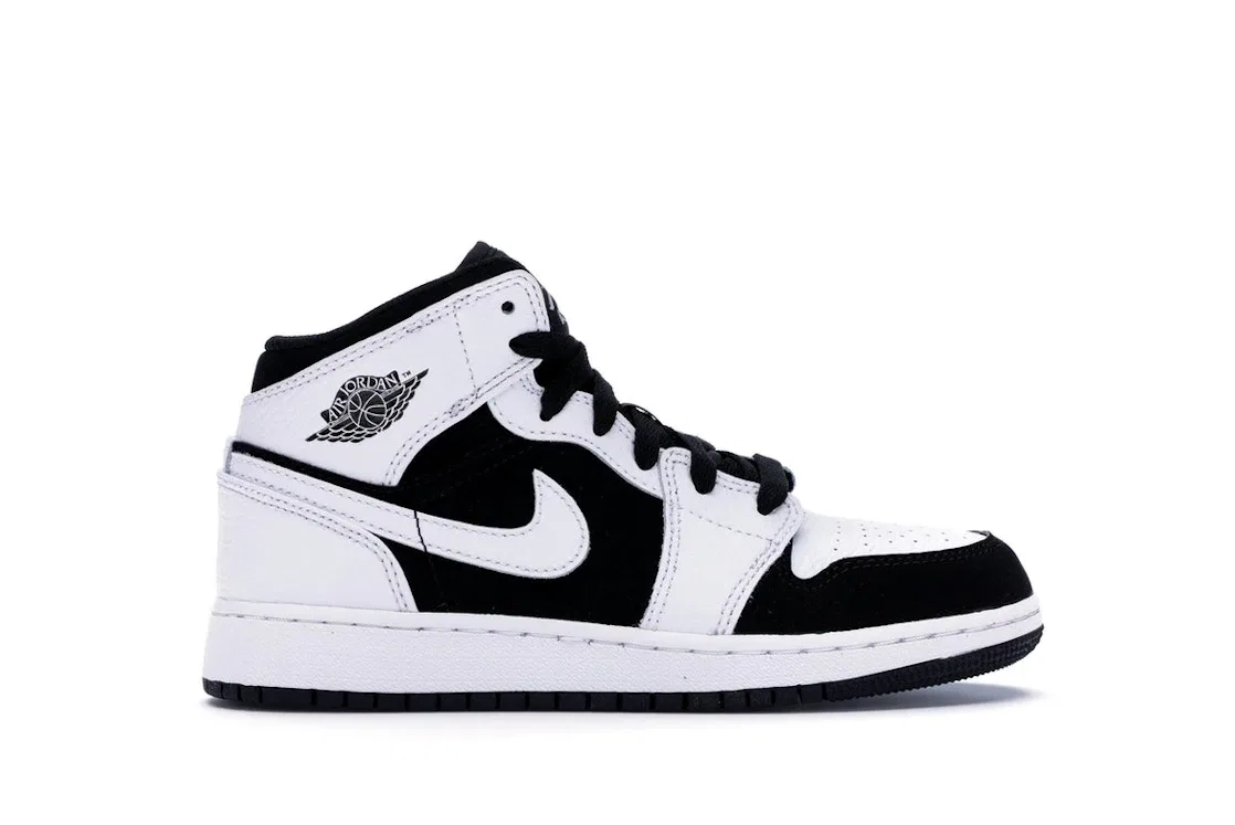 Детские кроссовки для мальчиков с принтом Jordan 1 Mid Jordan, White/Black-White