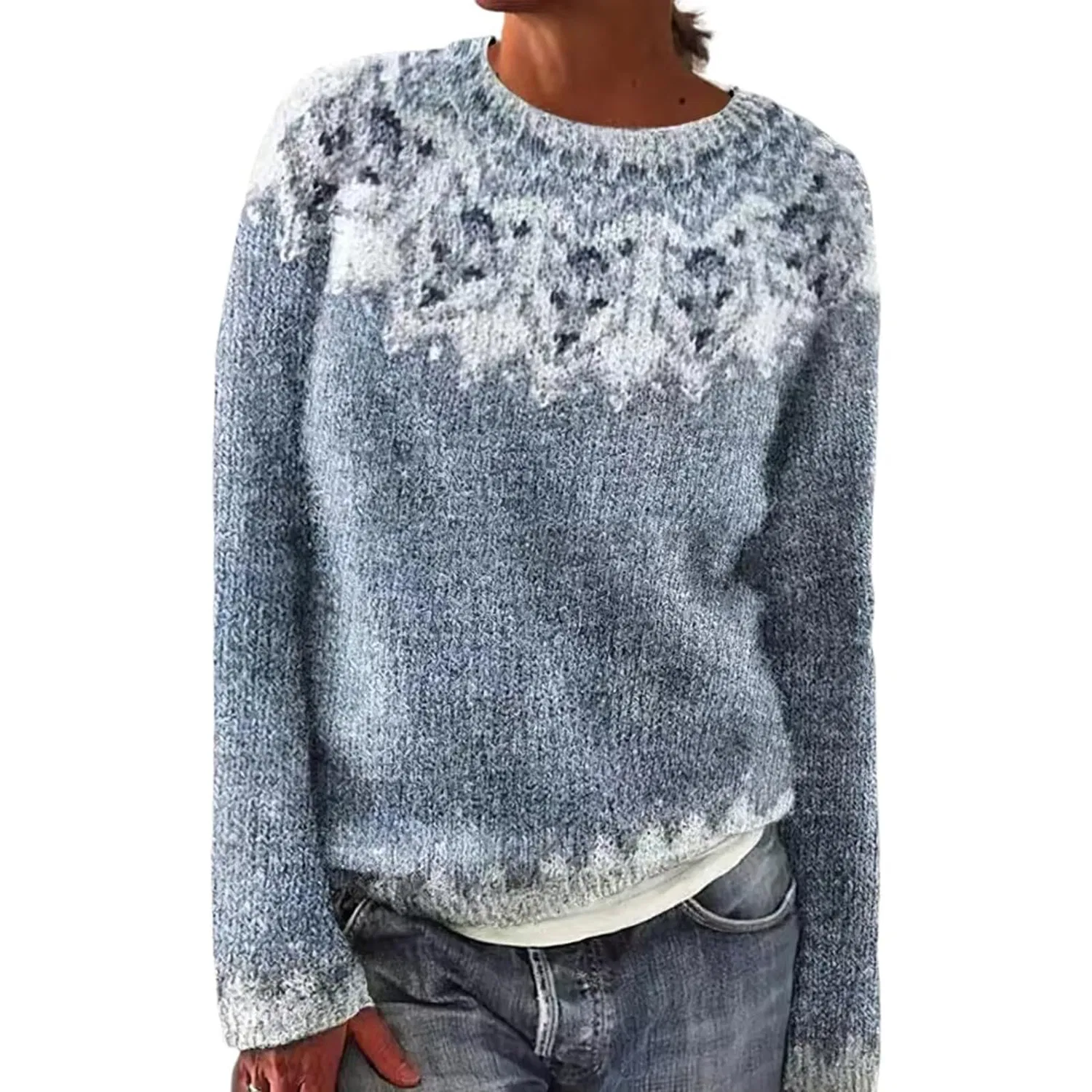 Женский свитер с принтом Fair Isle HUIFUAO, A05 Blue