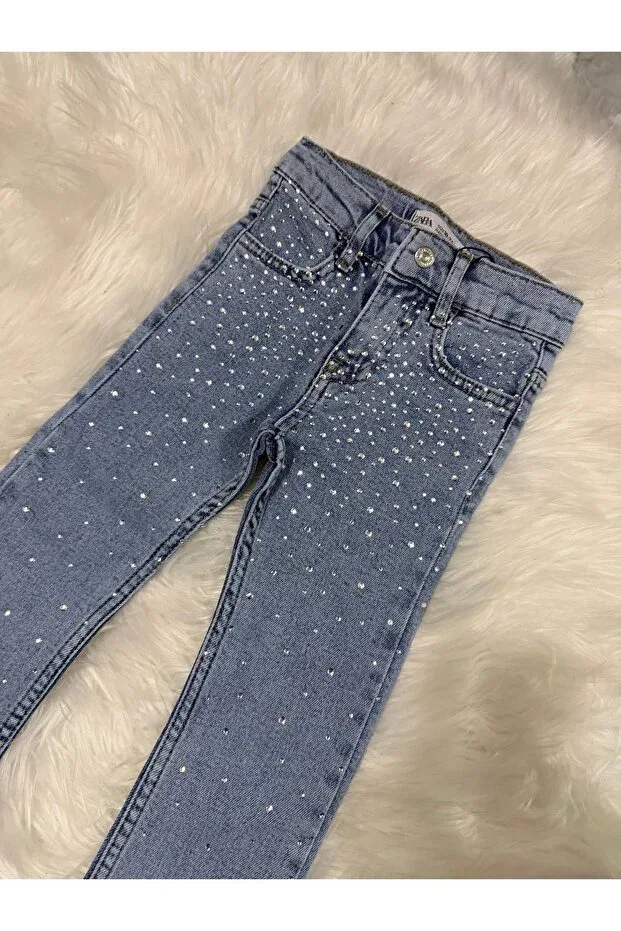 Детские джинсы для девочек с вышивкой Bebekhane, Blue — фото 2