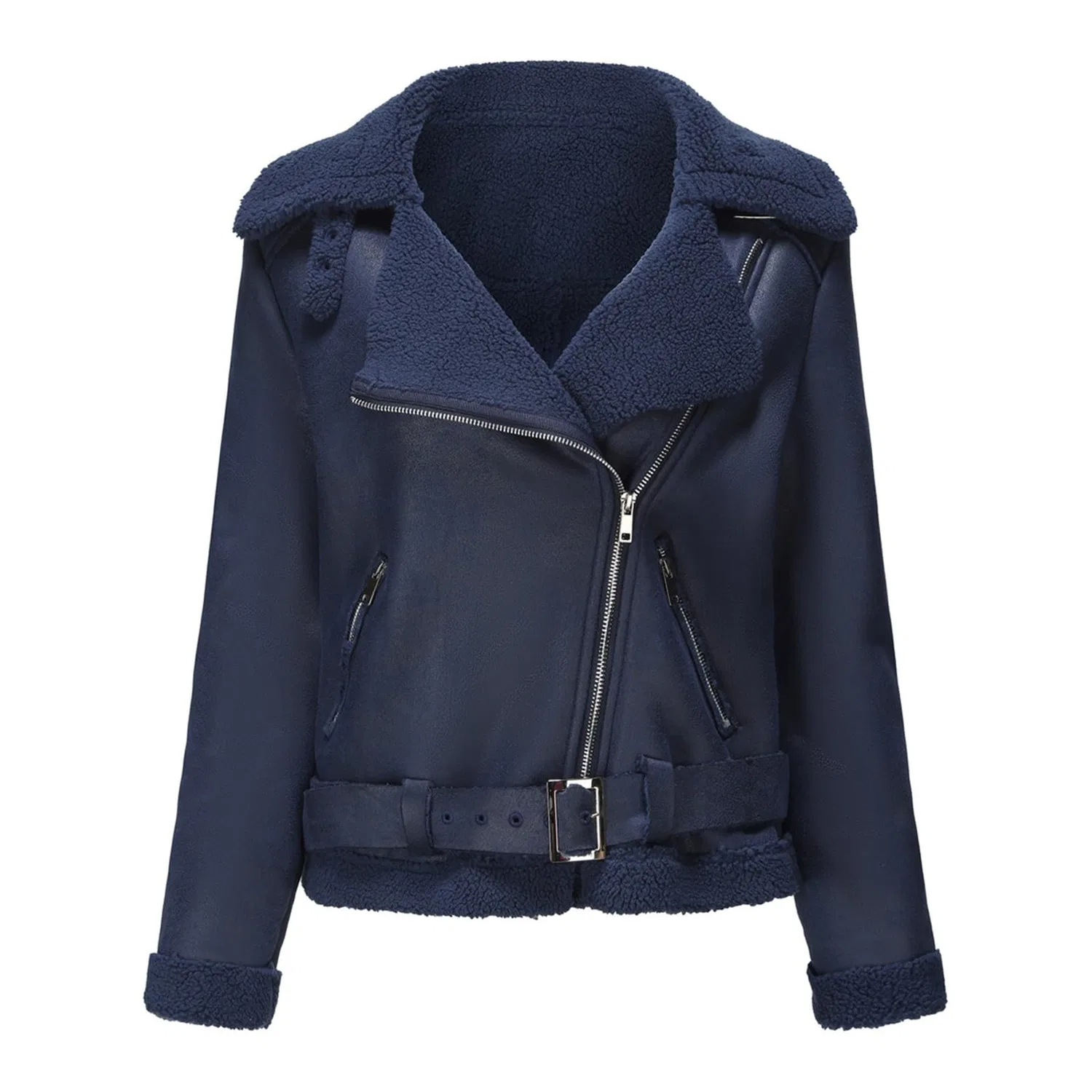 Женское элегантное пальто с поясом и двубортной застежкой, модель Peacoat, Blu