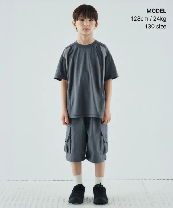 Шорты карго с поясом, мультикарманы, Musinsa Standard Kids, блю-грей — фото 2
