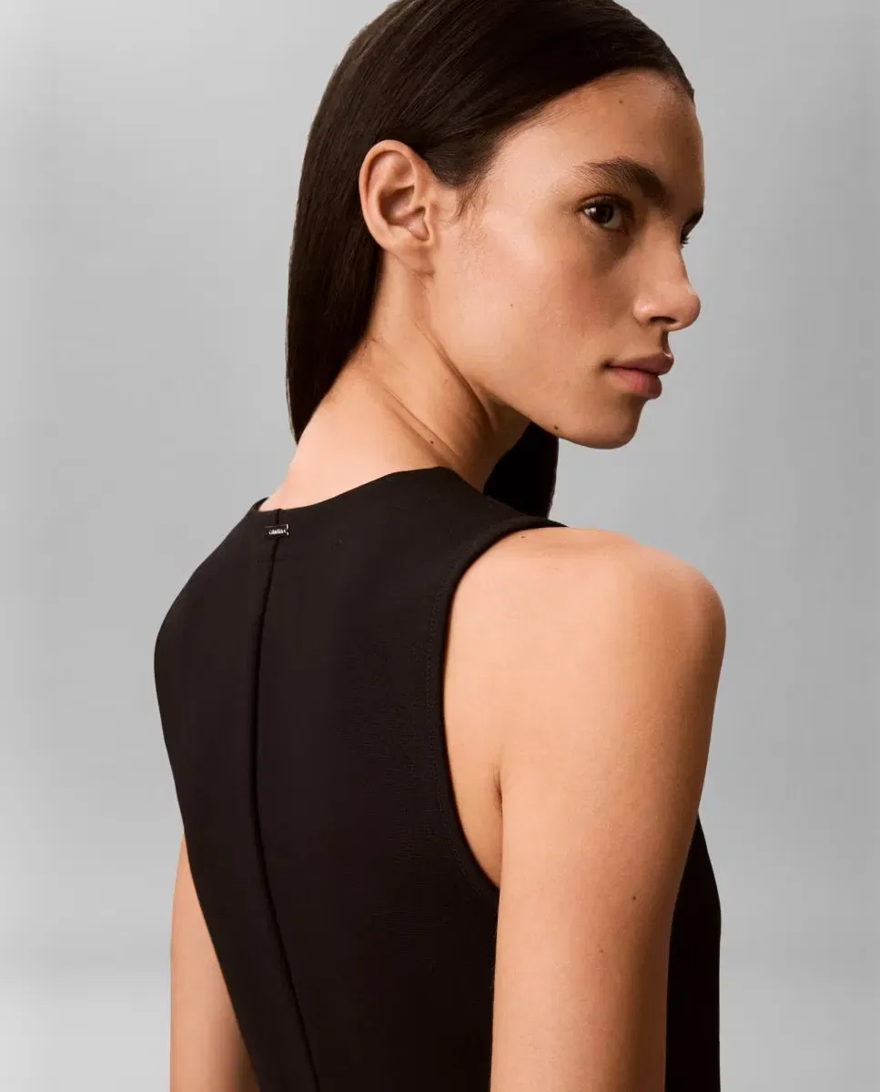 Женское платье-трапеция миди с круглым вырезом Calvin Klein, Negro — фото 4