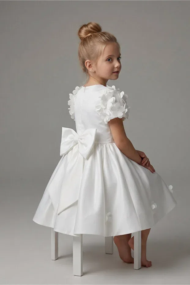 Детское платье для девочек с принтом White laser cut flower girl dress Zühre Balaban, White — фото 3