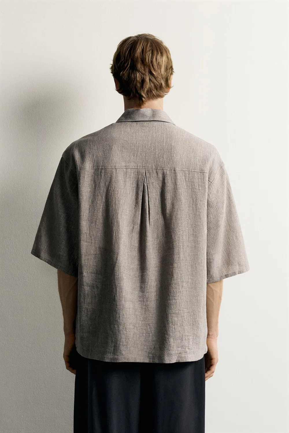 Поло свободного кроя из льна и хлопка. ZARA, Grey marl — фото 3