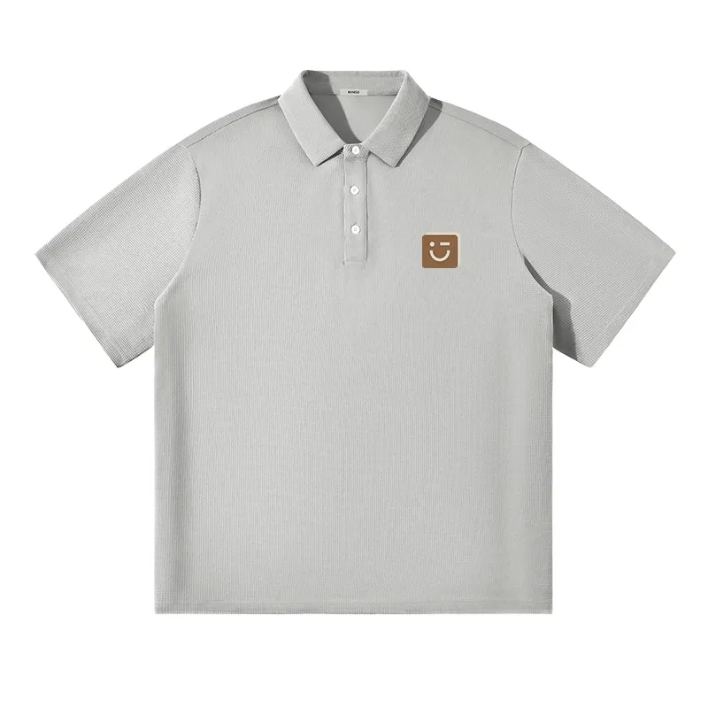 Детское поло с воротником поло Miniso, Heavyweight Waffle Knit Light Gray (Warm Brown Smile Chest Logo)