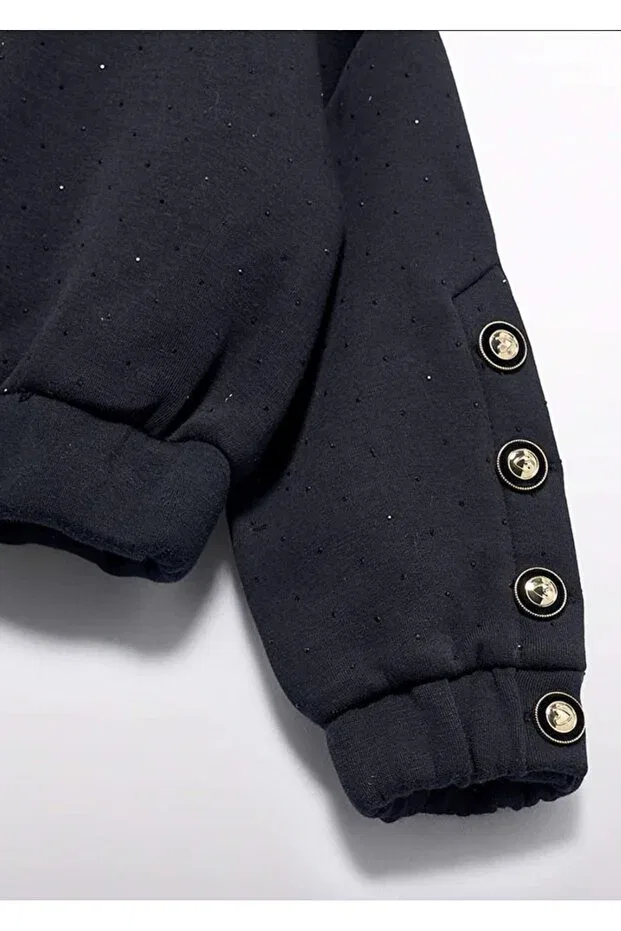 Детские свитшот для девочек с пайетками Luna girl's glittery sweatshirt with button detail on the sleeves Abel, Black — фото 3