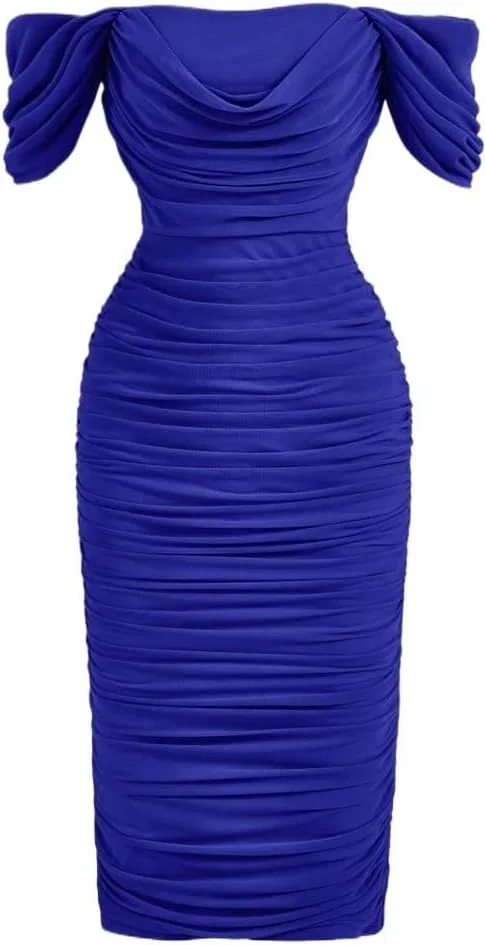 Женское элегантное облегающее платье с рукавами-фонариками, Royal Blue