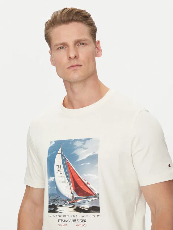 Футболка regular fit Color Photo Print Tommy Hilfiger, бежевый — фото 4
