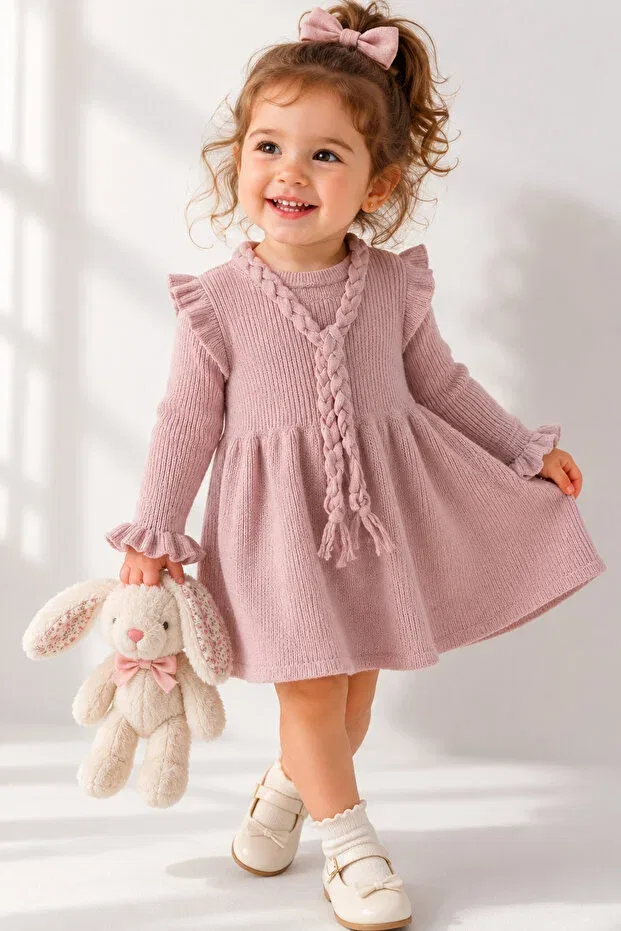 Детское платье для девочек хлопковое Belted Dress Babyhola, Powder