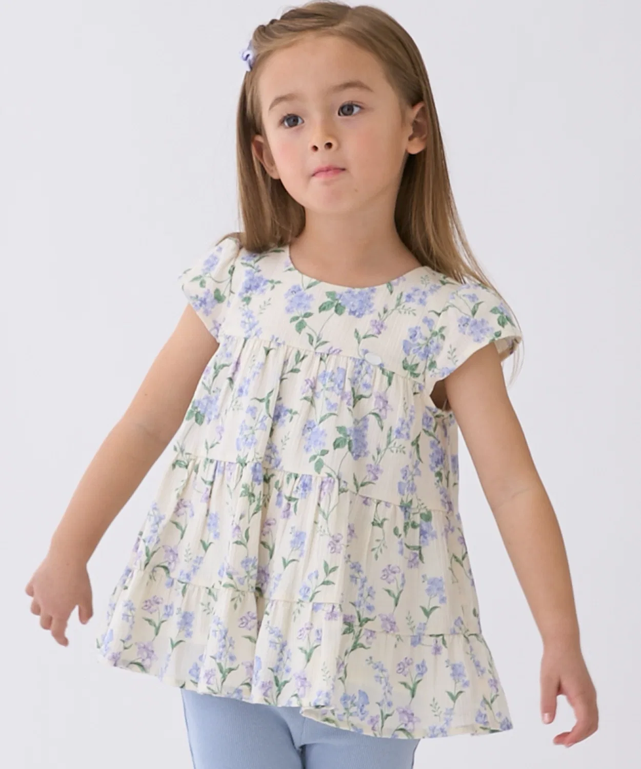 Детская туника из хлопка с коротким рукавом, модель Smile, petit main, Lavender