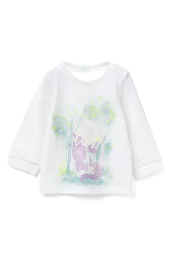 Топ с длинными рукавами и принтом United Colors Of Benetton, белый