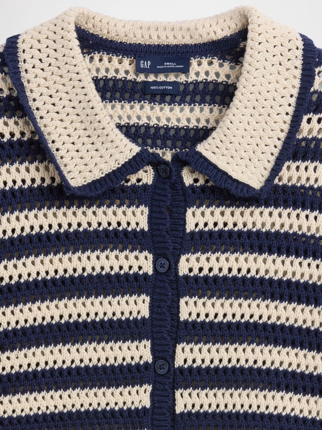 Рубашка хлопковая вязаная Gap, Navy Stripe — фото 4