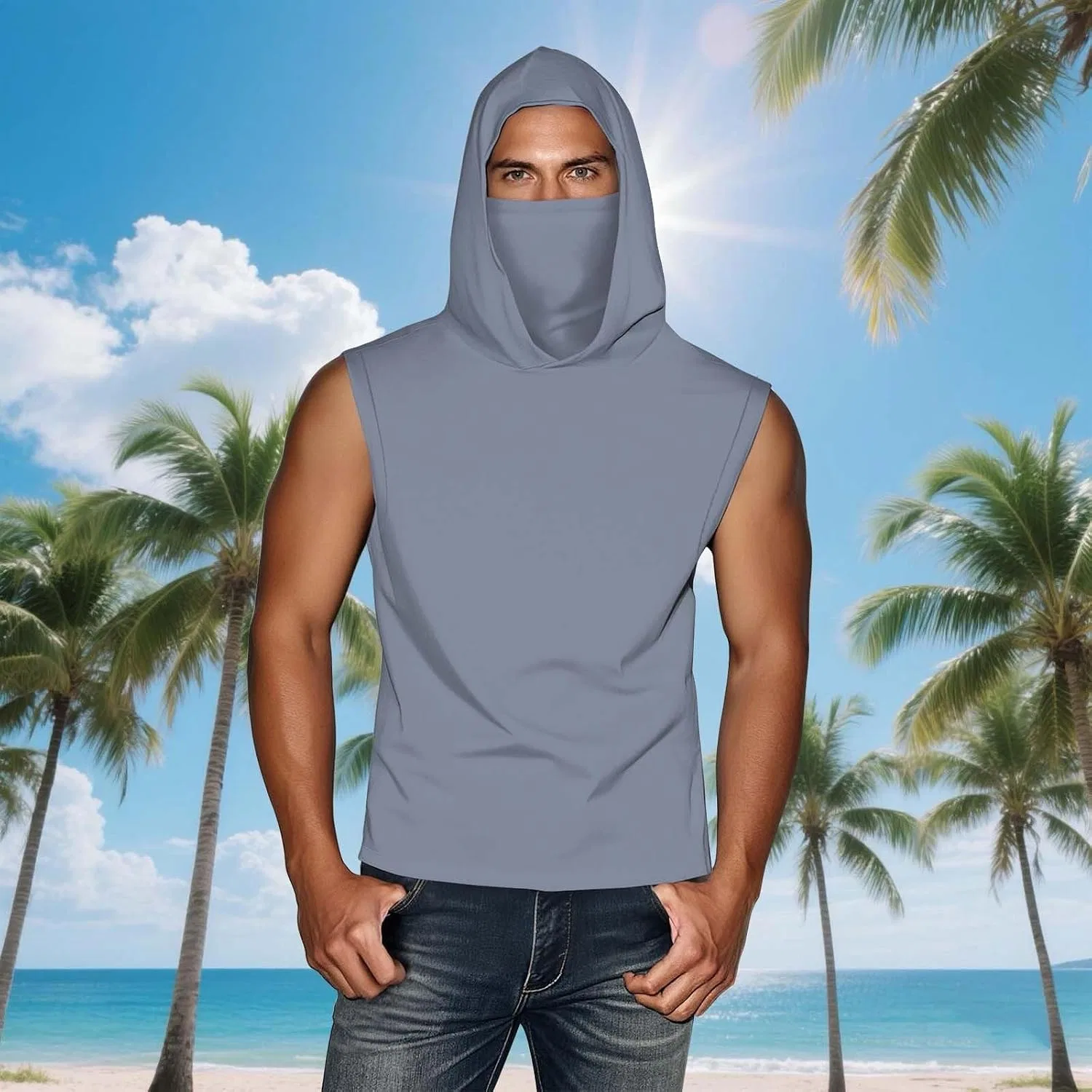 Мужская солнцезащитная безрукавка с капюшоном Pelang, Gray — фото 2