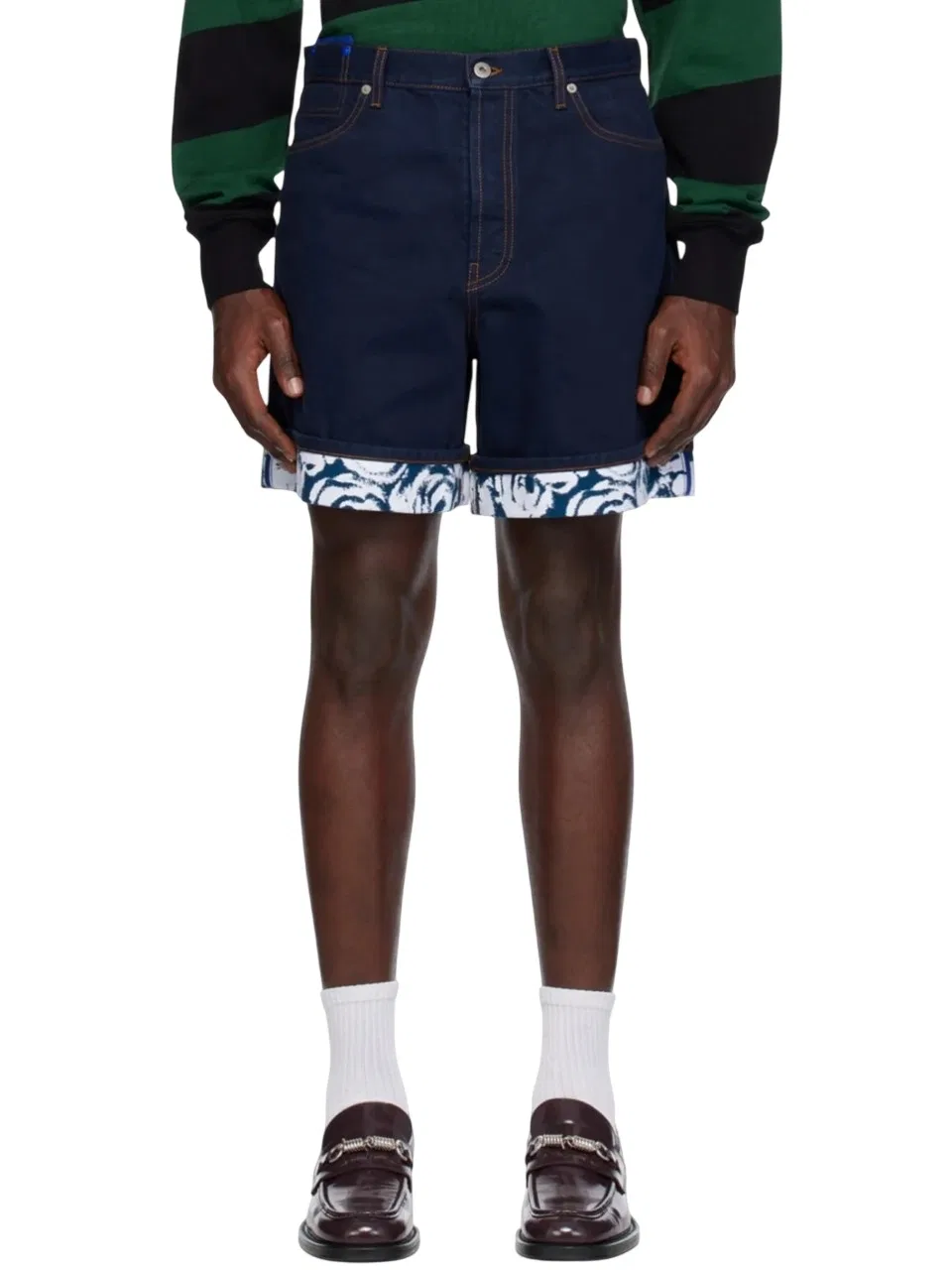 Шорты джинсовые с флокированным принтом Indigo Flocked Denim Shorts Burberry, Indigo Blue