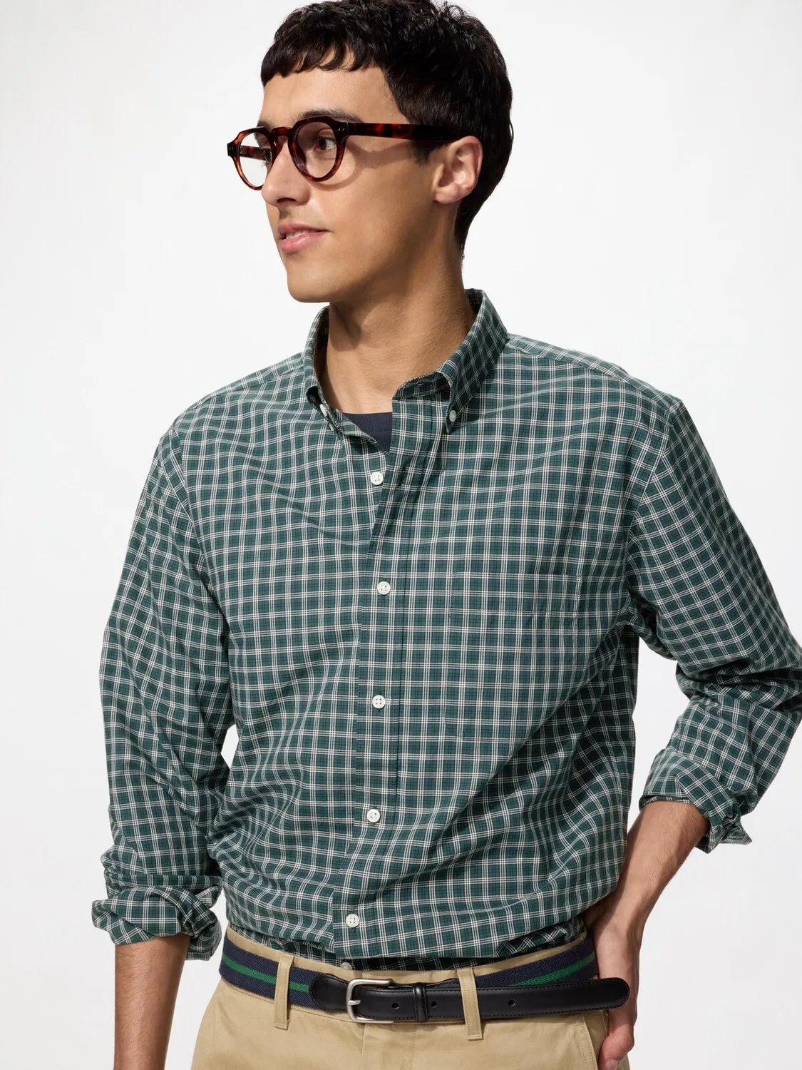 Рубашка Uniqlo, клетчатая, зеленый