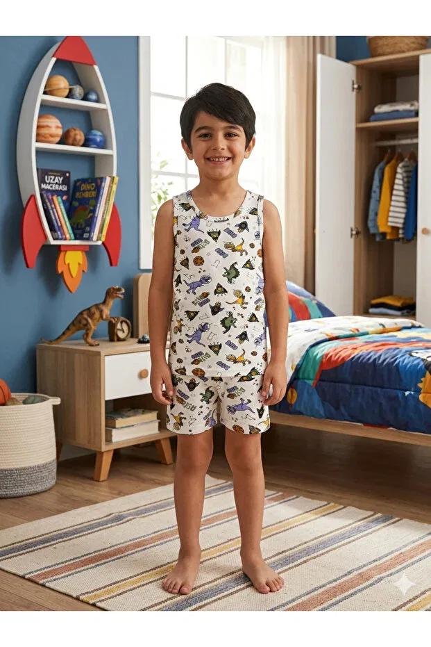 Детский комплект для мальчиков хлопковый с принтом Boxer Shorts Elmas Kids, White