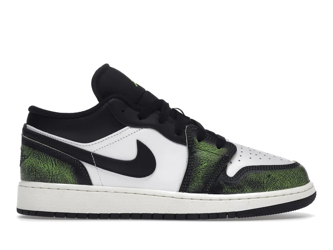 Детские кроссовки для мальчиков с выцветающим принтом Jordan 1 Low Jordan, Black/Electric Green-White