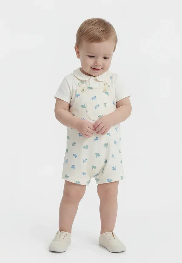 Комплект из боди и шорт с принтом, Ensemble salopette unisex set - basic t-shirt, Petit Bateau, marshmallow, multi-coloured, мультиколор