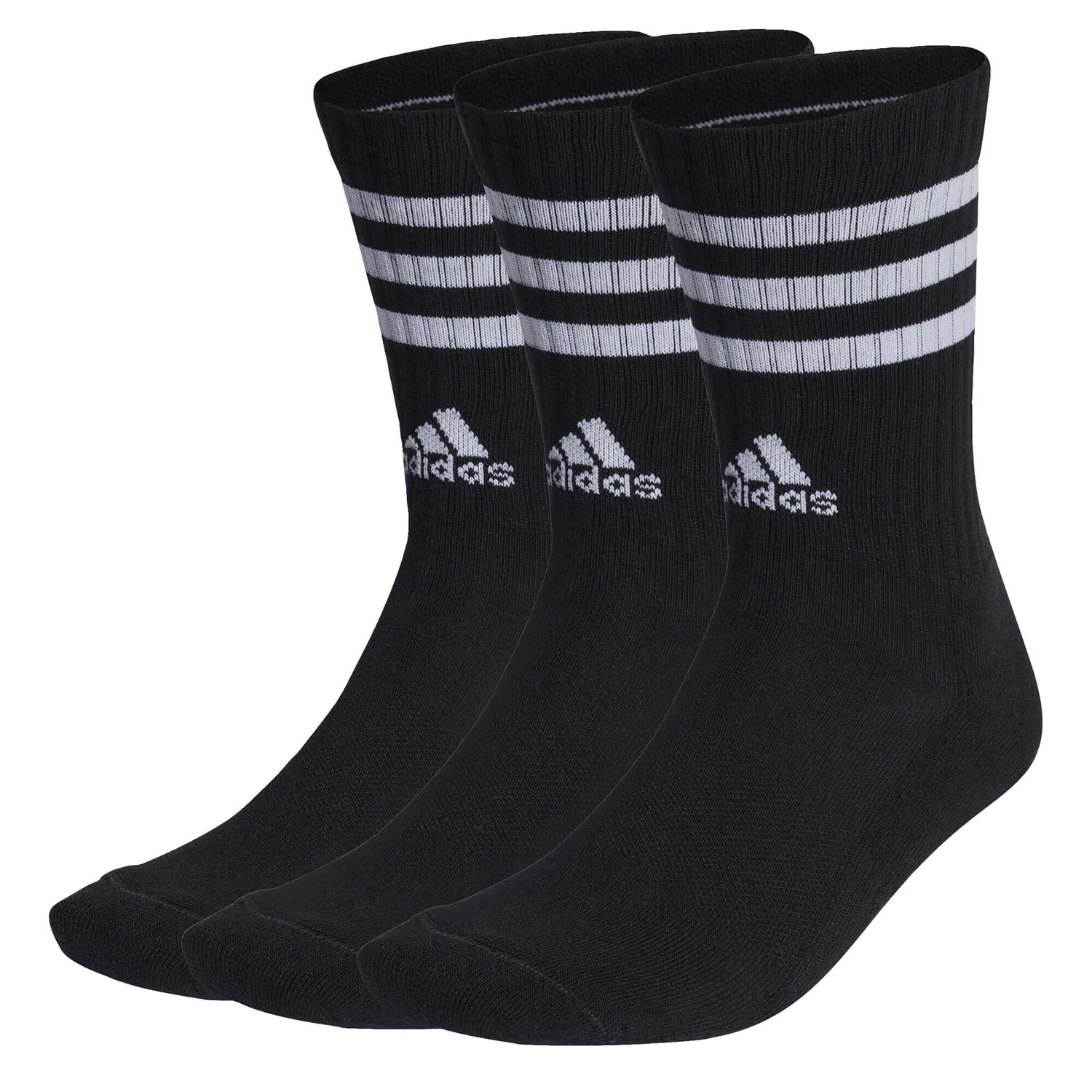Носки с длинным голенищем 3-Streifen Cushioned Crew Socken, Adidas, Schwarz / Weiss / Schwarz