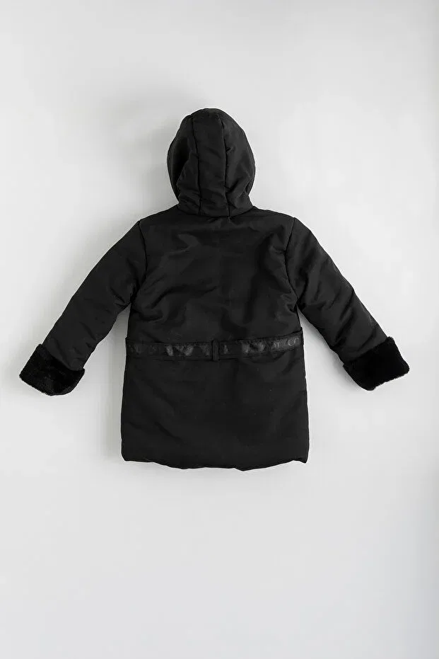 Детское пальто для девочек зимнее с капюшоном cool Enucuzburası, Black — фото 3