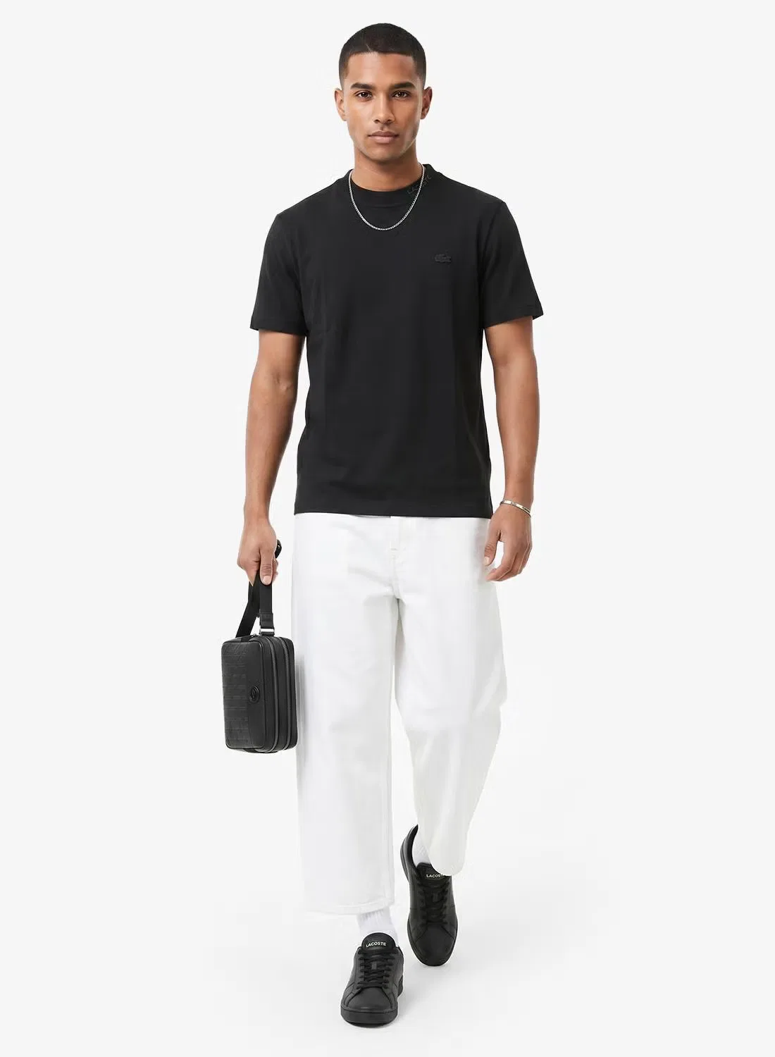 Футболка с жаккардовым воротом Lacoste, черный — фото 4