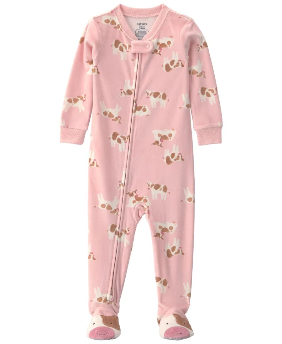 Пижама-слип с ножками, с принтом, Cow 2-Way Zip Dream Plush Carter's, Pink