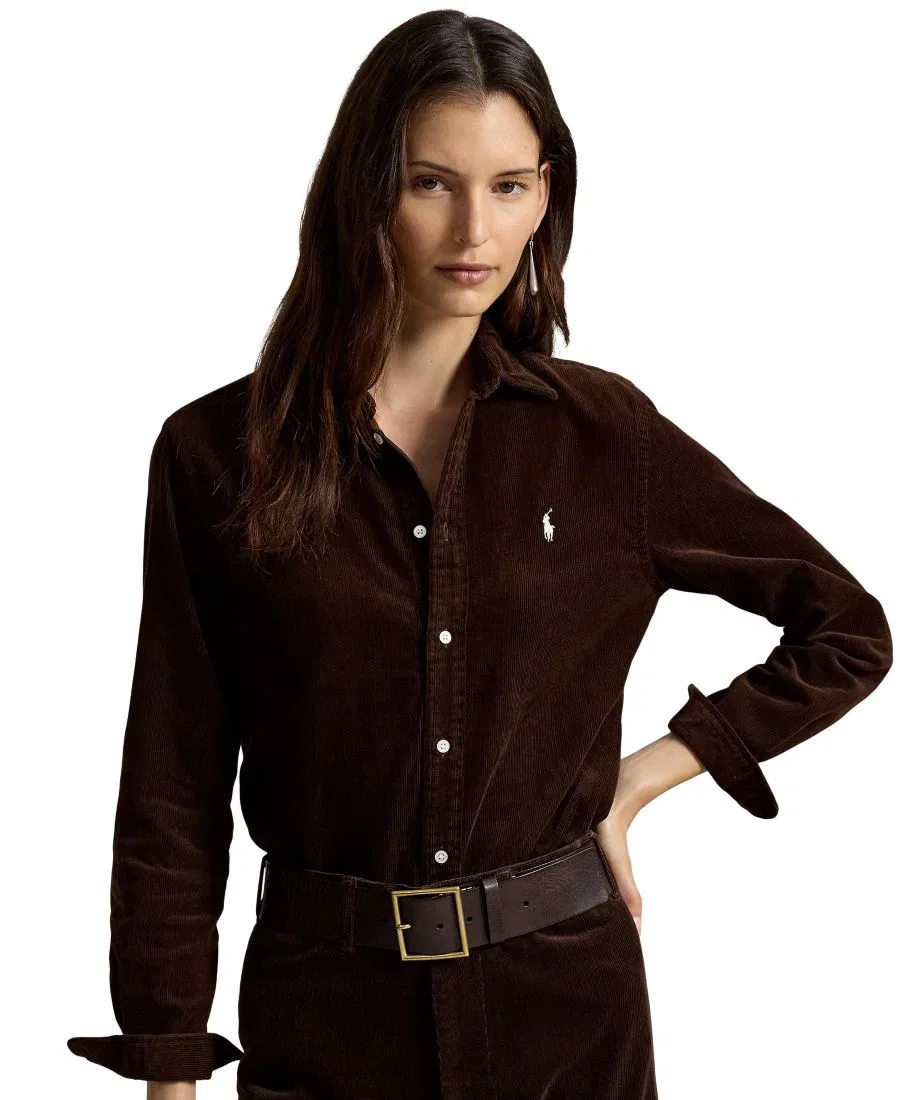 Женская рубашка из хлопкового вельвета классического кроя Polo Ralph Lauren, Dark Brown — фото 3